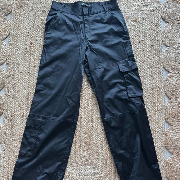 ✨ ZARA Satin High-Waisted Wide-Leg Pants – Black (Ref. 3067/917/800) - Picture 8 of 15